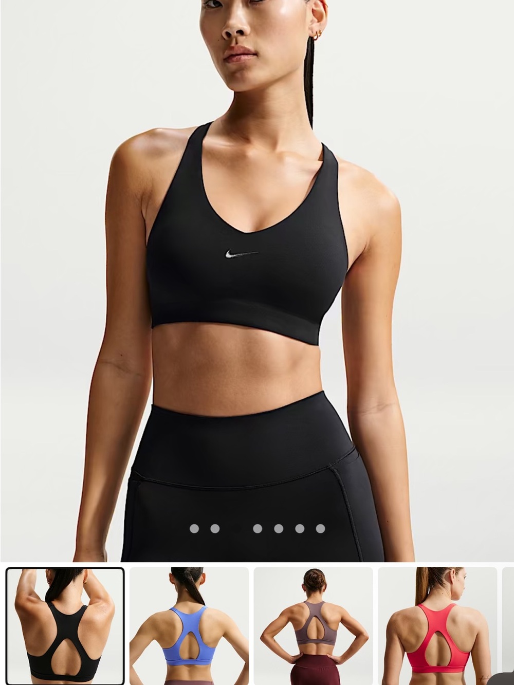 Nike universe medium support  Black Racerback Sports Bra with Silver Swoosh